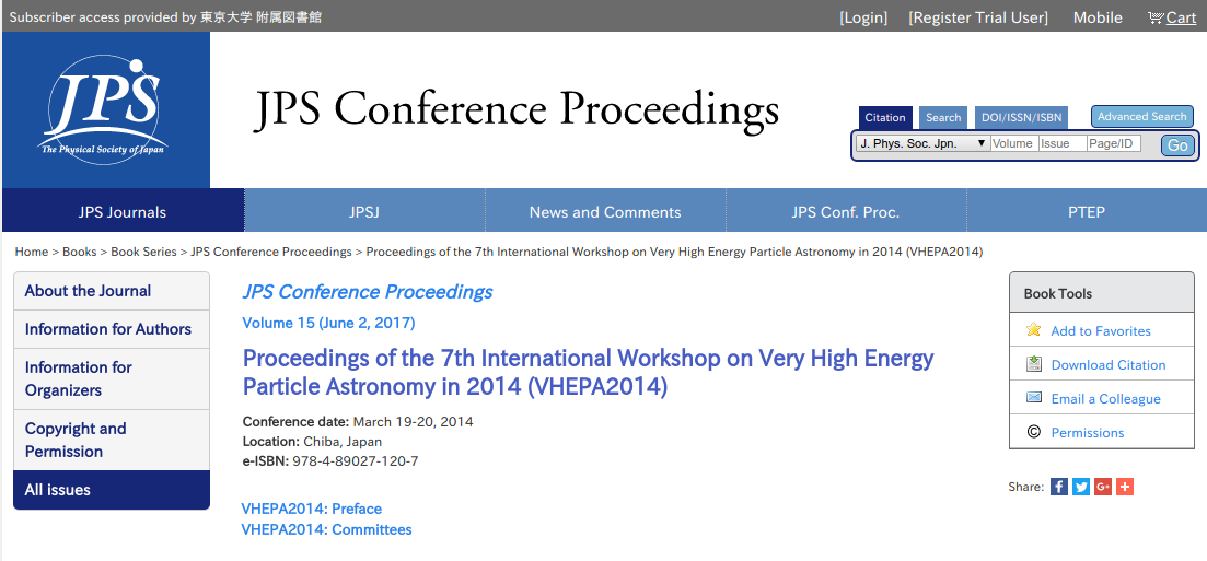 JPS Conference Proceedings of VHEPA2014